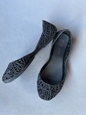 Melissa + Campana ~ Zig Zag ~ Jelly Sparkle Flats ~ Girls Size 13 ~ Black